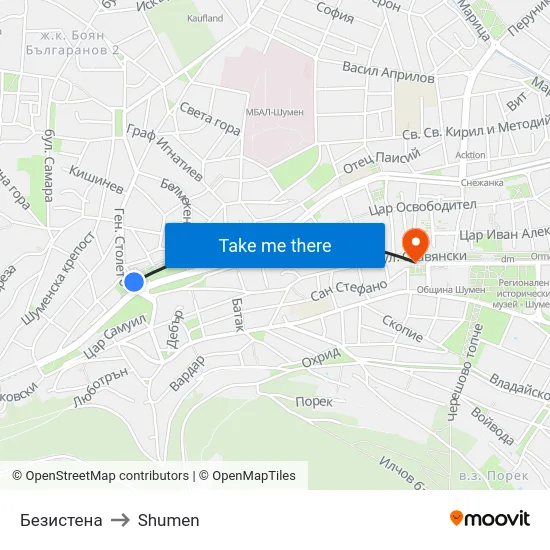 Безистена to Shumen map