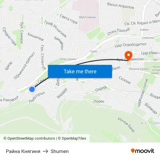 Райна Княгиня to Shumen map