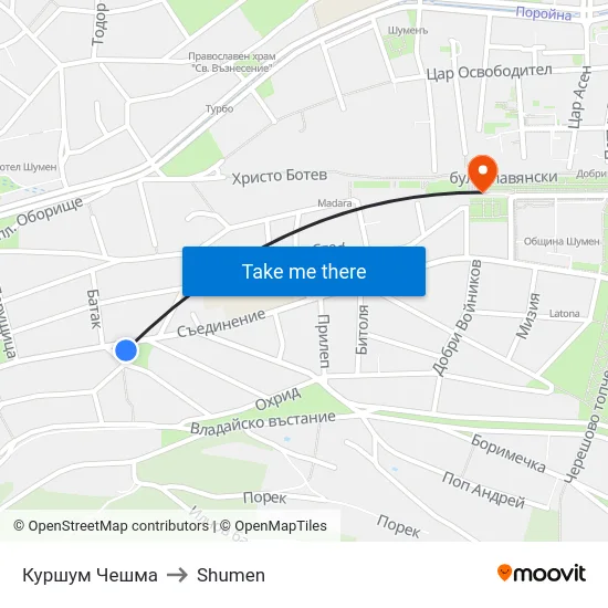 Куршум Чешма to Shumen map