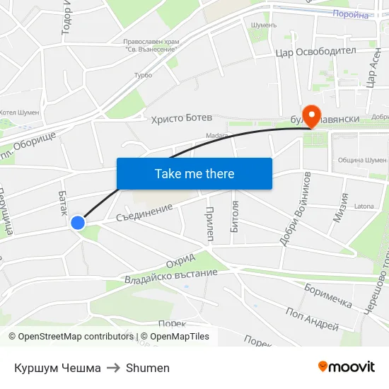 Куршум Чешма to Shumen map