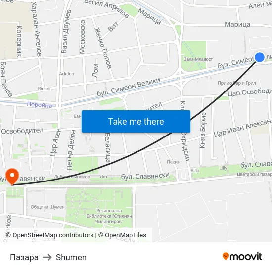 Пазара to Shumen map