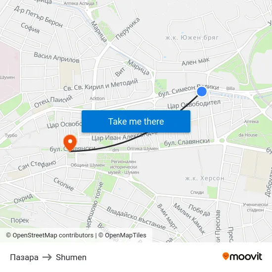 Пазара to Shumen map