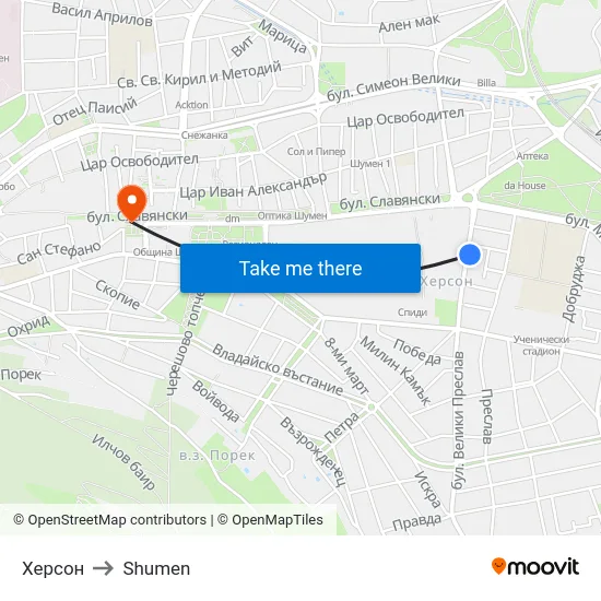 Херсон to Shumen map
