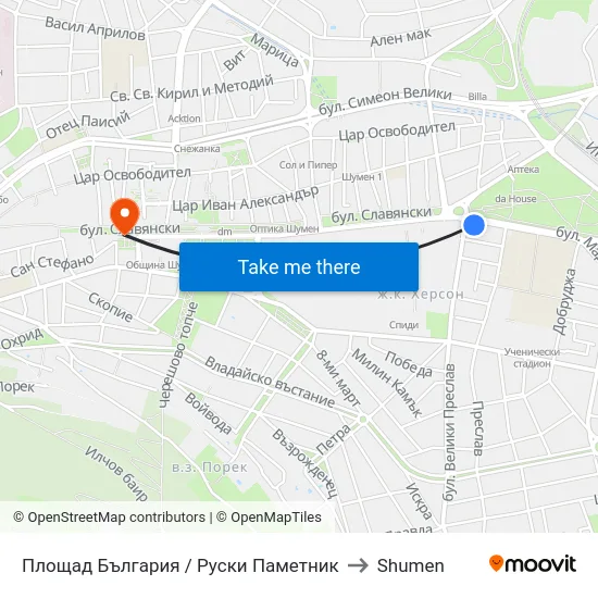 Площад България / Руски Паметник to Shumen map