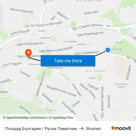 Площад България / Руски Паметник to Shumen map