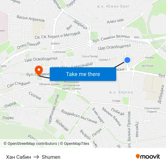 Хан Сабин to Shumen map