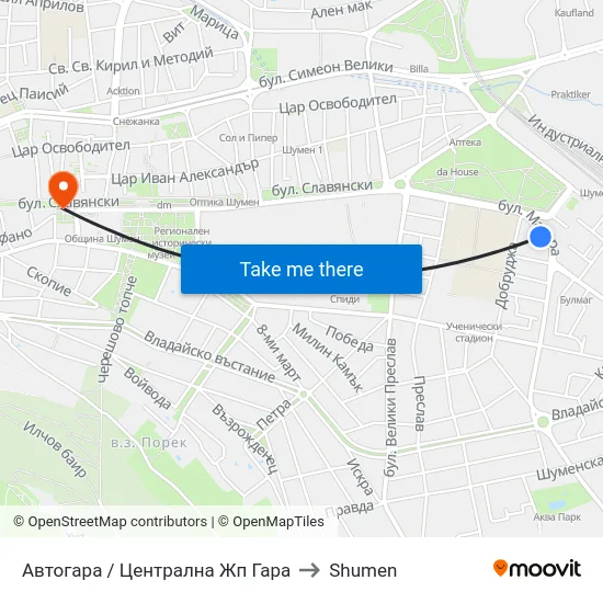 Автогара / Централна Жп Гара to Shumen map