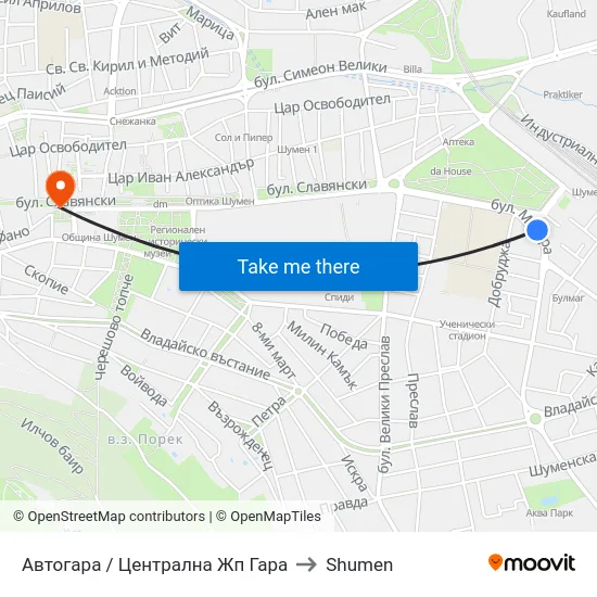 Автогара / Централна Жп Гара to Shumen map