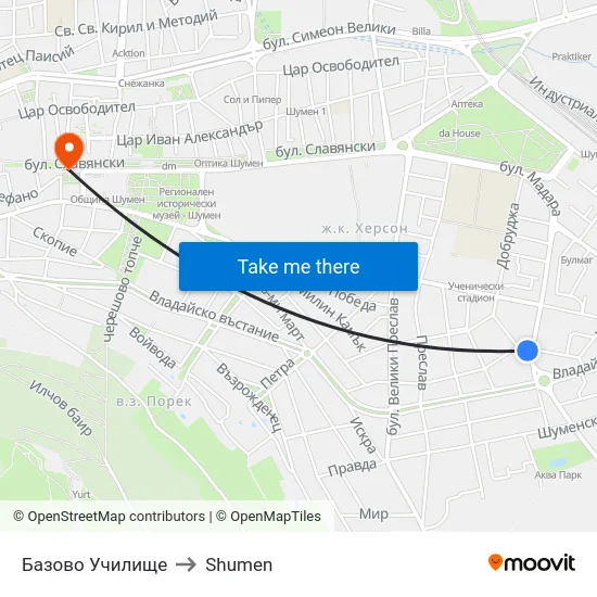 Базово Училище to Shumen map