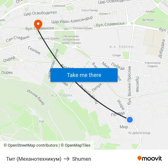 Тмт (Механотехникум) to Shumen map