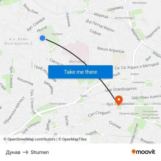 Дунав to Shumen map