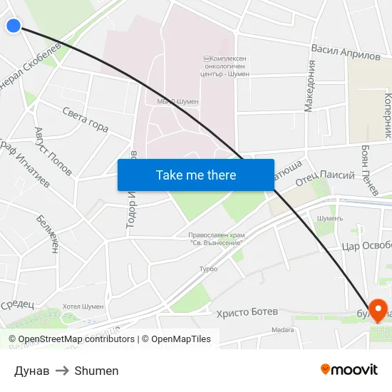 Дунав to Shumen map