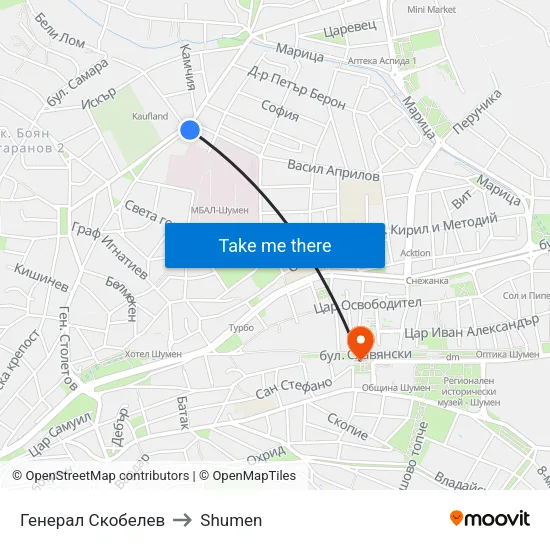 Генерал Скобелев to Shumen map