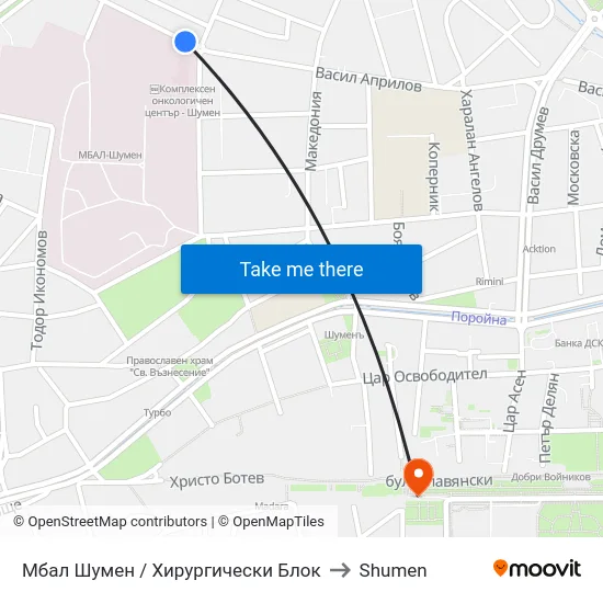 Мбал Шумен / Хирургически Блок to Shumen map