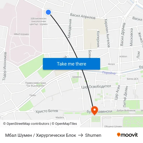 Мбал Шумен / Хирургически Блок to Shumen map