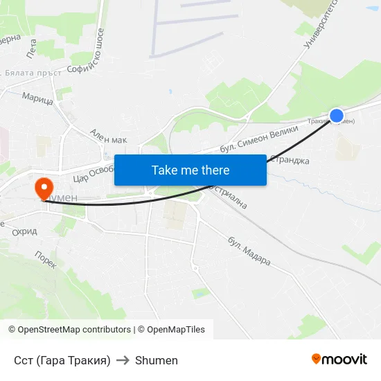 Сст (Гара Тракия) to Shumen map