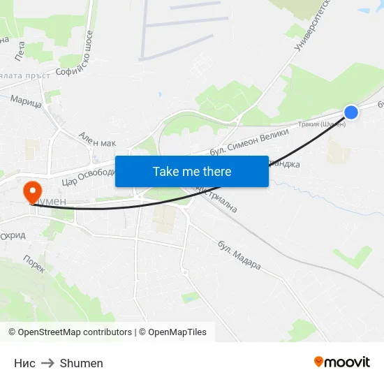 Нис to Shumen map