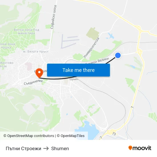 Пътни Строежи to Shumen map