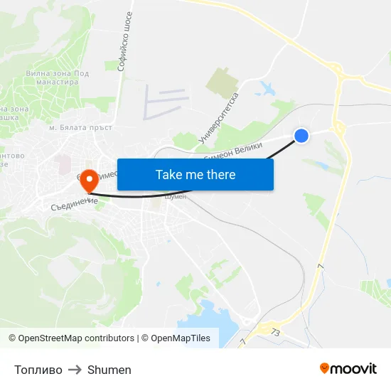 Топливо to Shumen map