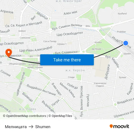 Мелницата to Shumen map