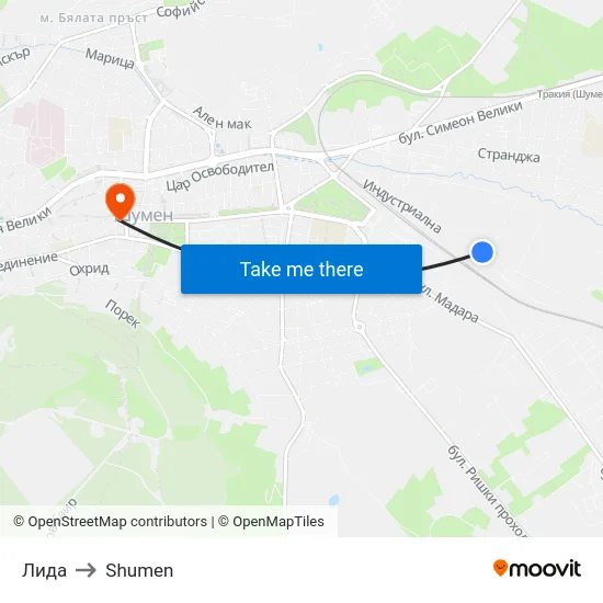 Лида to Shumen map