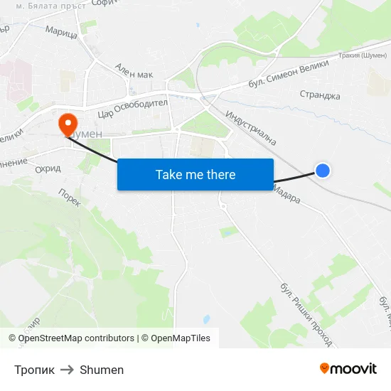 Тропик to Shumen map