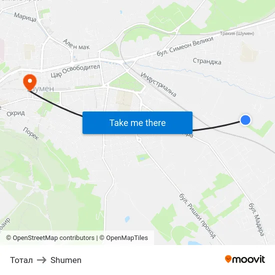 Тотал to Shumen map