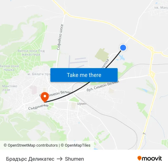 Брадърс Деликатес to Shumen map