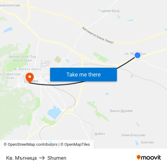 Кв. Мътница to Shumen map