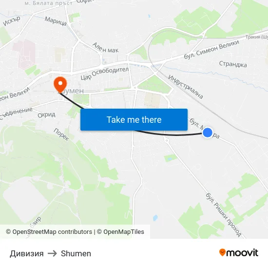 Дивизия to Shumen map