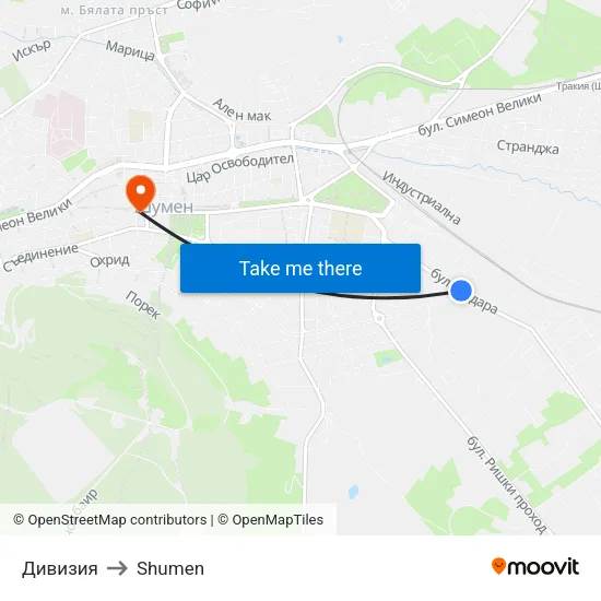 Дивизия to Shumen map