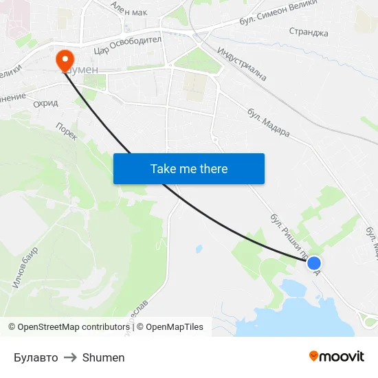 Булавто to Shumen map