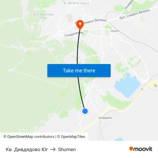Кв. Дивдядово Юг to Shumen map