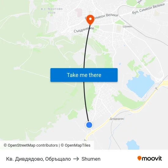 Кв. Дивдядово, Обръщало to Shumen map