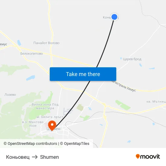 Коньовец to Shumen map