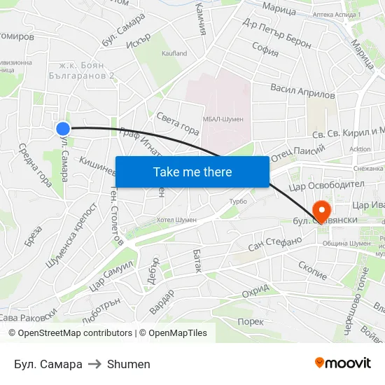 Бул. Самара to Shumen map