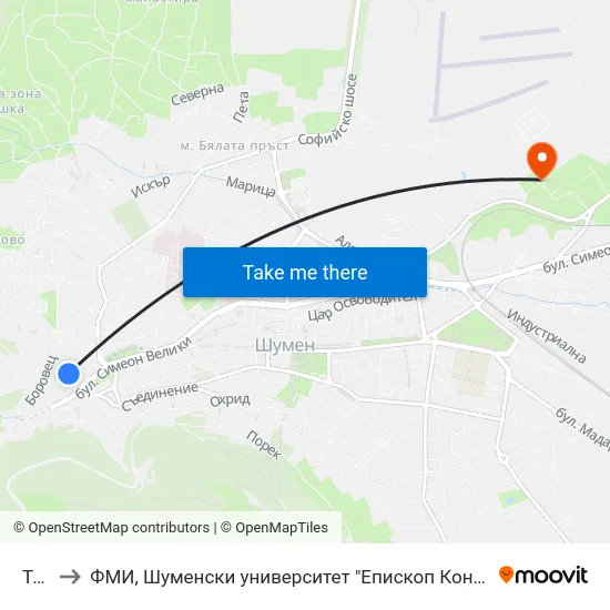 Тича to ФМИ, Шуменски университет "Епископ Константин Преславски" map