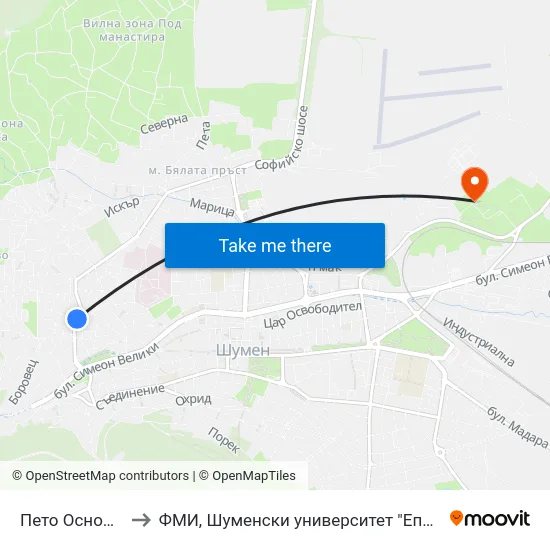 Пето Основно Училище to ФМИ, Шуменски университет "Епископ Константин Преславски" map