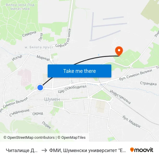 Читалище Добри Войников to ФМИ, Шуменски университет "Епископ Константин Преславски" map
