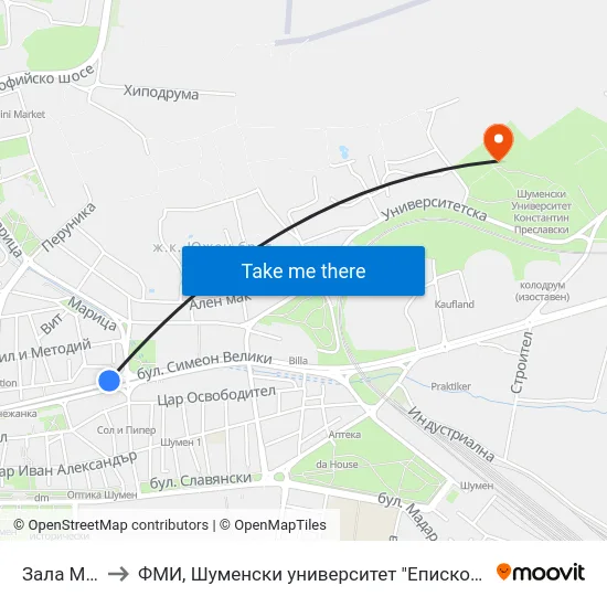 Зала Младост to ФМИ, Шуменски университет "Епископ Константин Преславски" map
