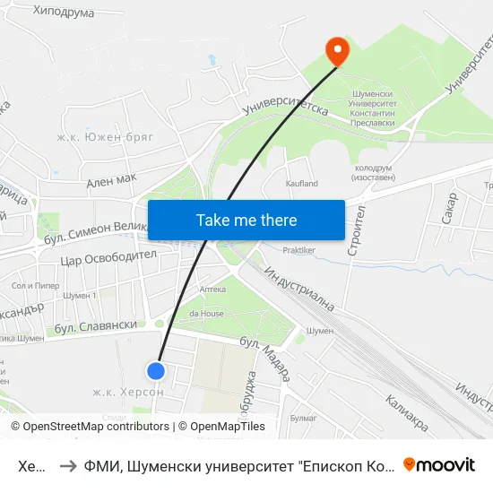 Херсон to ФМИ, Шуменски университет "Епископ Константин Преславски" map