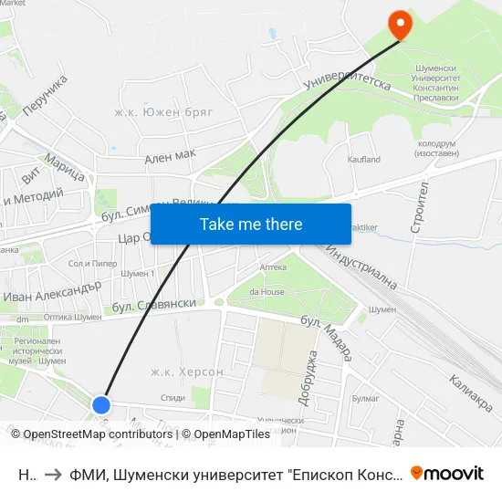 Нву to ФМИ, Шуменски университет "Епископ Константин Преславски" map