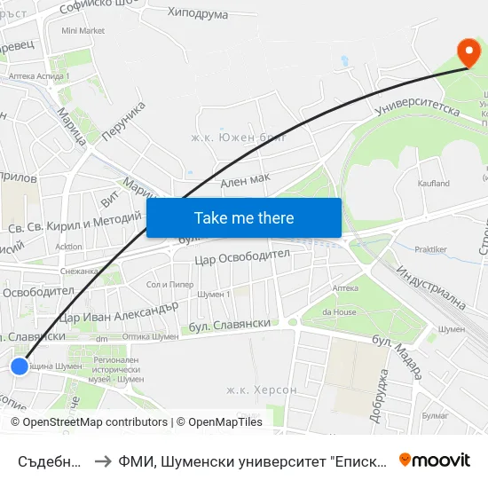 Съдебна Палата to ФМИ, Шуменски университет "Епископ Константин Преславски" map