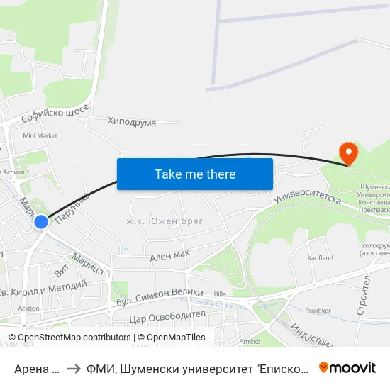 Арена Шумен to ФМИ, Шуменски университет "Епископ Константин Преславски" map
