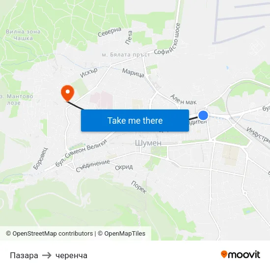 Пазара to черенча map