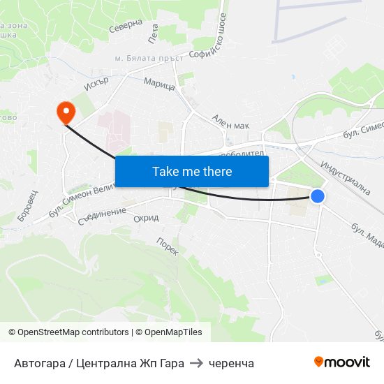 Автогара / Централна Жп Гара to черенча map