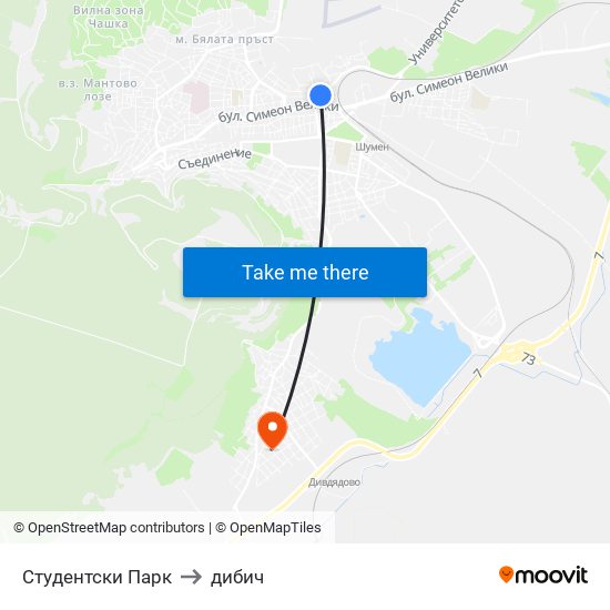 Студентски Парк to дибич map