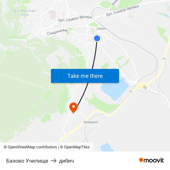 Базово Училище to дибич map