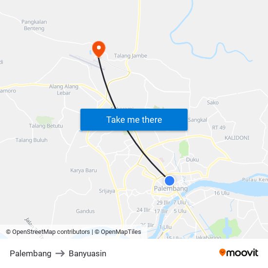 Palembang to Banyuasin map