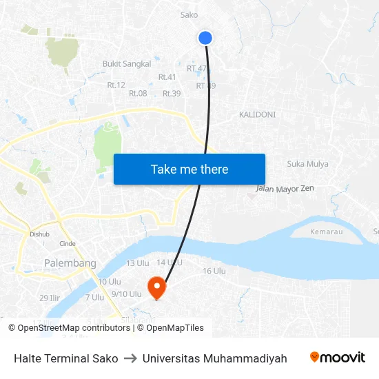 Halte Terminal Sako to Universitas Muhammadiyah map